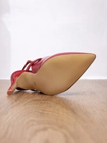 勃艮第高跟尖头新款时尚女士浅口鞋，细跟派对女士鞋 - 酒紅色 - 查看 6