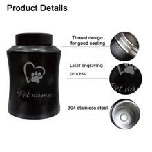 1PC Personalized Stainless Steel Dog Urn With Pet Name Engraved, Airtight Palm & Paw Design, Black Pet Memorial & Funeral Ashes Container