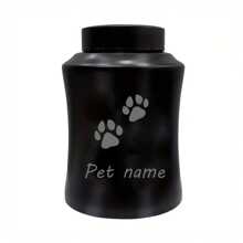 1PC Personalized Stainless Steel Dog Urn With Pet Name Engraved, Airtight Palm & Paw Design, Black Pet Memorial & Funeral Ashes Container
