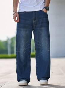 1 stuk Japanse stijl wijde pijpen losse rechte jeans, casual broek tot op de grond