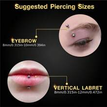 SENLANSP 6pcs Multifunction Stainless Steel Crystal Zirconia Nose Lip Eyebrow Rings, Hypoallergenic Body Piercing Jewelry - Eyebrow Nail - View 2