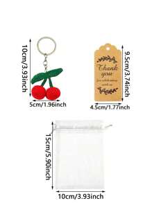 30 Stück/15 Stück Kirsche Schlüsselanhänger mit Danke Karten als Party Favors Set, enthält 5 handgemachte Kirsche Schlüsselanhänger aus Wollfilz, 5 braune Dankeschön-Anhänger und 5 weiße Zugbeutel, geeignet für Geburtstag, Hochzeit, Neujahr, Muttertag, Taufe und Obst-Themen Party, kleine Partygeschenke