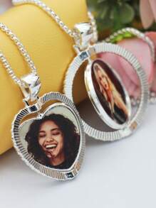 1pc Custom Personalized Photo Necklace, Custom Double-Sided Picture Necklace, Hip Hop Style Chain Strap Picture Pendant, Personalized Commemorative Gift, Father's Day Gift Gift Ideas, Silver, Stylish, Colorful, Vintage, Simple, Unisex, Casual, Cuties, Custom, Personalized, Unique, Ideal Gifts For Him, Ideal Gifts For Her, Her, Boyfriend, Girlfriend, Dad, Mom, Family, Friends, For Anniversaries, For Birthdays, For Graduation, For Prom, For Party, Prom Season