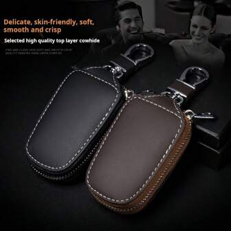 Genuine Leather Key Holder Zipper Universal Remote Smart Key Car Protective Case
