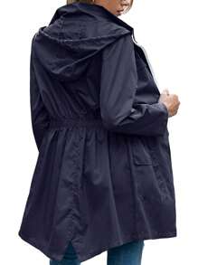 Women Light Rain Jacket Waterproof Active Outdoor Trench Raincoat With Hood Ladies Lightweight Windproof Windbreaker - 藏青色 - 查看 6