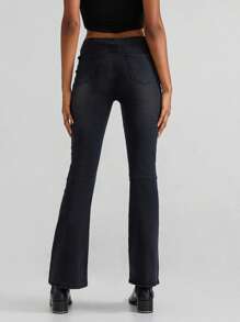 Women Fashion Flare Jeans Solid Color Stretch Denim Pants Spring Autumn Casual Slim Bell Bottoms Trousers - Black - View 10