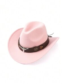 1pc Unisex Polyester Bull Boho Casual Party Felt Hat, Soft Brim Hat, Fedora Hat, Western Cowboy Hat, Fashionable Versatile Commuting, Autumn/Winter