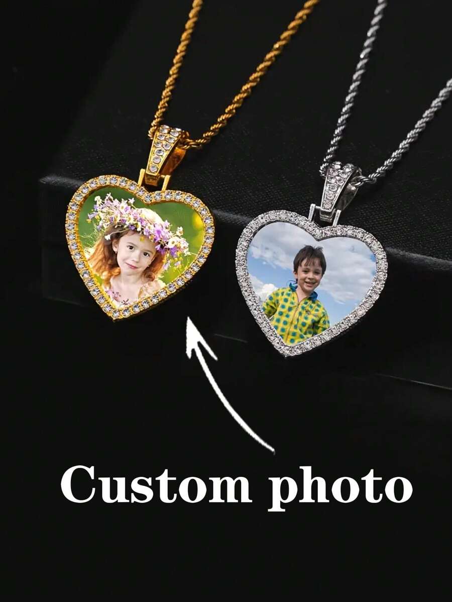 Customized Picture Necklace, Photo Pendant For Wife, Personalized Photo Heart Necklace Engraved With Your Special Moments Gold, Silver Stylish Valentines, Gold, Frosted Gold, Stylish, Colorful, Vintage, Simple, Unisex, Casual, Cuties, Custom, Personalized, Unique, Ideal Gifts For Him, Ideal Gifts For Her, Her, Boyfriend, Girlfriend, Dad, Mom, Family, Friends, For Anniversaries, For Birthdays, For Graduation, For Prom, For Party, Prom Season