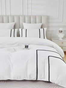 3pcs Polyester Washable Dimple Black Duvet Cover Set, 1 Duvet Cover & 2 Pillow Shams