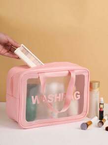 3pcs Transparent Makeup Bag Set, Including Semi-Transparent PVC Toiletry Pouch, PU Matte Shower/Swimming Storage Bag, Large Capacity Travel Cosmetic Organizer Bag, Makeup Case, Toiletry Bag, Skincare Bag, Essential For Travel, Cruise, Dorm Bathroom Decor Summer Makeup Organizer Bathroom Accessories Back To School - Multicolor - View 4