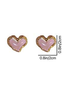 1 Pair Elegant Fashion Heart Shaped Stud Earrings, Suitable For Women Any Occasion, Valentine's Day Gift Valentines - Pink - View 5