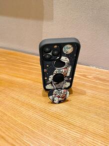 1 pieza Funda protectora de teléfono con gráfico de astronauta de moda, negra y gruesa, a prueba de golpes y con cobertura total. Adecuada para hombres y mujeres, opción ideal para entusiastas de la moda, con diseño minimalista y elegante. Compatible con Apple/Infinix/Vivo/Oppo, versión internacional, no la versión nacional - Negro - Ver 6