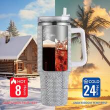 40 Oz Stainless Steel Sparkling Diamond Shiny Tumbler With Handle, Lid And Straw, Suitable For Auto Travel, Birthday Gift, New Year Gift For Friends, Valentine's Day Gift For Boyfriend Or Girlfriend, Includes A Cup Brush - Multicolor - View 10
