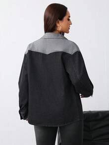 女士黑色牛仔休闲拼布夹克