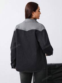 Giacca casual in jeans nero e patchwork da donna