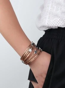 1 件时尚魅力五角星可堆叠手链多层女士缠绕手链适合女性男士、妈妈礼物圣诞节感恩节万圣节婚礼狂欢/舞会/派对/日常配饰周年纪念礼物情人节波西米亚风珠宝生日伴娘礼物 - 彩色 - 查看 11