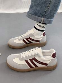 Women's Multi-Function Casual Sneakers, Flat Non-Slip Lace-Up Round Toe Rubber Sole Casual Shoes, Black & Khaki Colorblock, Daily Match, Fashion, Size 36-41