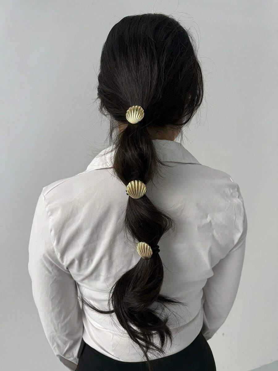 3个新款海洋贝壳发圈，优雅百搭的发饰，高弹力发绳，女士礼物，马尾辫发圈，发圈，橡皮筋发带，发绳 - 彩色 - 查看 1