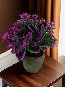 Planta artificial en maceta con hojas de menta, flor de lirio, planta falsa para decoración del hogar, mini maceta de piedra para paisajismo, regalo para el Día de San Valentín