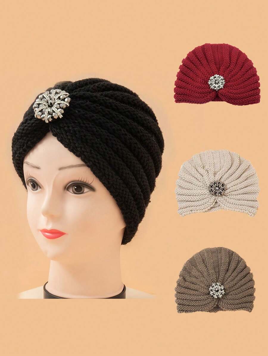 1 pièce Chapeau tricoté chaud pour femme, convient pour la maison, l'extérieur et l'usage quotidien - Multicolore - Voir 1