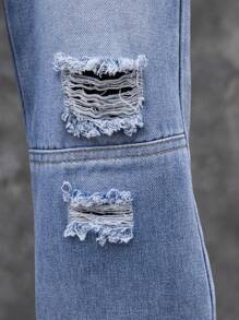 Patchwork-Jeans im Used-Look für Tween Jungens mit geradem Bein, lässige Hose mit entspannter Passform, geeignet für Frühling, Sommer, Herbst, Winter