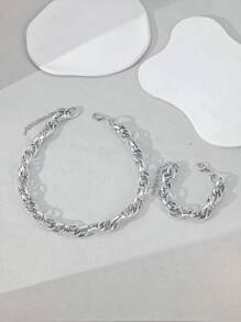 1 套时尚多层混合扭纹金属粗链项链和手链 - 彩色 - 查看 15