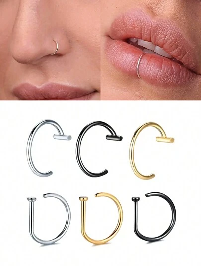 1Pc/2Pcs Fake Nose Ring Faux Piercing Jewelry 8Mm Fake Nose Ring Hoop For Faux Lip Septum Nose Ring Set Fake Lip Ring Lip Nail New No Need For Perforation
