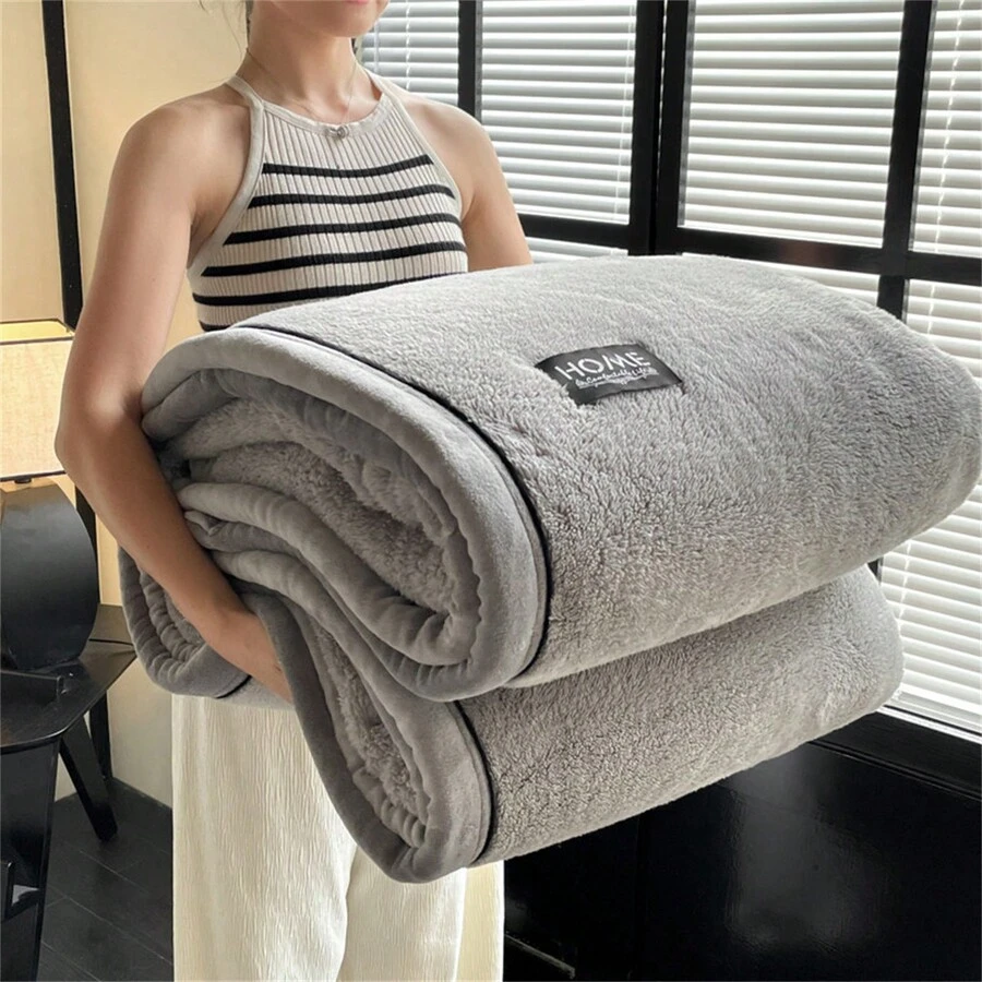 1pc Thickened Double-Sided Wool Blanket, Soft & Warm Fluffy Plush Blanket, Faux Rabbit Fur, Multi-Functional For Sofa, Bed, Outdoor Camping, All Season Gift, Modern Style, Machine Washable, Assorted Colors, Patchwork, Polyester Material - Multicolor - View 1