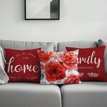 4 件套花卉自行车装饰枕套套装，单面印花桃绒材质，45*45/50*50/40*40 厘米靠垫套适用于现代简约沙发客厅装饰、礼物、派对装饰 - 彩色 - 查看 8