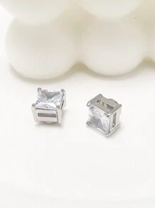 2 pares/conjuntos de brincos quadrados redondos de zircônia magnética para homens e mulheres, brincos banhados a prata, sem furos na orelha, uso diário, joias para festa de aniversário, presente para namorada, namorado, esposa, acessórios para casais