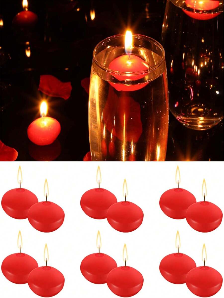 1/4pcs Red Floating Candles, Royal Imports Floating Candles, Unscented Dripless Wax Discs, Suitable For Dining Table Decor, Weddings, Parties, Holidays, Valentine's Day Party Supplies, Gifts, Graduations - Red - View 1