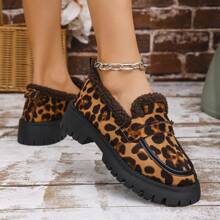 Women's Thick Sole Lightweight Anti-Skid Fashion Warm Thermal Lined Loafer Shoes - Brown - View 6