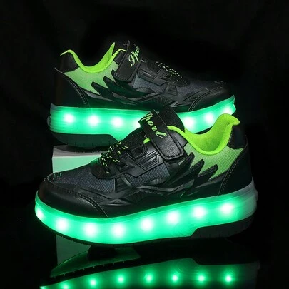 男女款时尚透气 LED 发光鞋，USB 可充电户外运动鞋