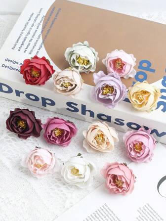 10 件/5 件仿真玫瑰头 DIY 蛋糕花环婚礼新娘派对婴儿沐浴派对家居装饰春季插花人造中心装饰，户外花园露台装饰