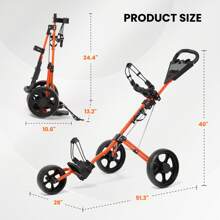 Folding 3 Wheels Golf Pull Push Cart With Scoreboard Adjustable Handle, Orange - 橘色 - 查看 4