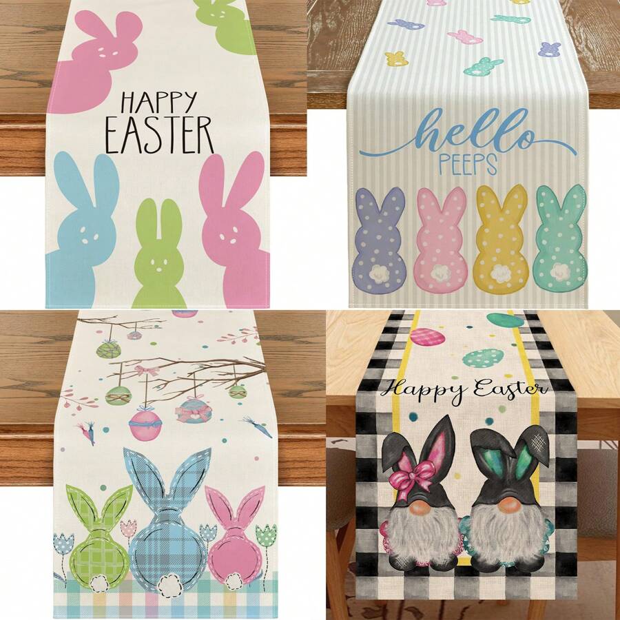 Coelhinho fofo feliz búfalo xadrez coelho ovo cenoura páscoa corredor de mesa gnomo ovo mesa corrida, preto e branco búfalo xadrez casa cozinha feriado coelho decoração, primavera fazenda bolinhas estopa jantar decoração festa suprimentos - Multicolorido - Ver 1