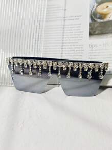 1 buc. Ochelari de vedere pentru femei, cu cap plat și franjuri, împodobiți cu strasuri, potriviți pentru bal, jocuri de costume, decor cu strasuri, ramă roz, petrecere de festival de lux Y2K, ținută de plajă, petrecere tematică zilnică (vine cu lavetă de curățare) Ochelari de vedere pentru femei, nuanțe de ochelari de vedere pentru doamne, ținute de toamnă și iarnă, accesorii de plajă, accesorii vintage Y2K Basics, cadouri de Ziua Îndrăgostiților, ținută de Ziua Îndrăgostiților pentru fete, cadouri business casual pentru vacanță de vară la plajă, în aer liber, călătorii - Decor cu strass cu lanț de diamante - Vizualizare 6