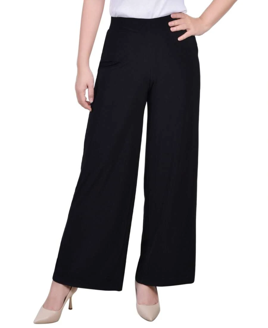 Petite Short Mid Rise Pull On Wide-Leg Palazzo Pant - 黑色 - 查看 1