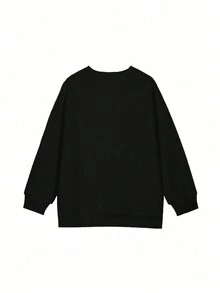 Áo nỉ in chữ rộng rãi thả vai mùa thu 2024, Áo chui đầu mùa xuân màu hồng nhạt thời trang cho nữ - màu đen - Xem 5