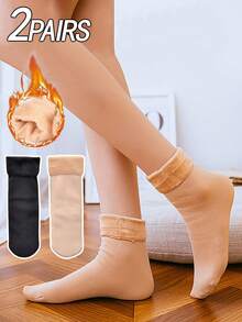 2 Paar Damen Crew Socken, schwarze einfache, lässige, flauschige Winter, warm, Mode, vielseitig, weich, bequem, feuchtigkeitsableitend