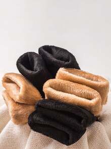 2 Paar Damen Crew Socken, schwarze einfache, lässige, flauschige Winter, warm, Mode, vielseitig, weich, bequem, feuchtigkeitsableitend