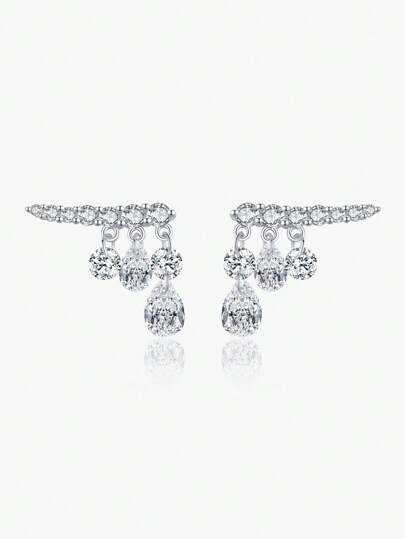 MODIAN Orecchini a bottone in argento sterling 925 con zirconia cubica a forma di goccia geometrica lucida, regalo di gioielleria raffinato per donne, matrimonio e fidanzamento