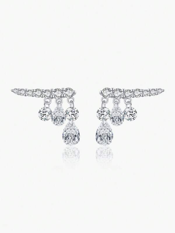 MODIAN 925 Sterling Silver Shiny Geometric Teardrop Cubic Zirconia Stud Earrings, Exquisite Jewelry Gift For Women Wedding Engagement