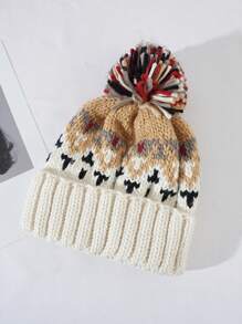 1pc Women Bohemian Rainbow Contrast Color Knit Hat, Autumn/Winter Fashion Versatile Double Layer Warm Knitted Hat With Large Pom Pom, Outdoor Ski Cycling Sport Earwarmer Cap - Multicolor - View 18