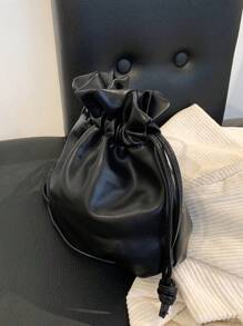 Moderiktig Casual Mångsidig dragsko Hobo Bucket Crossbody-väska - Svart - Visa 2