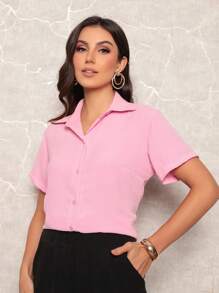 Short Sleeve Shirt In Dune Fabric - Pink - View 1