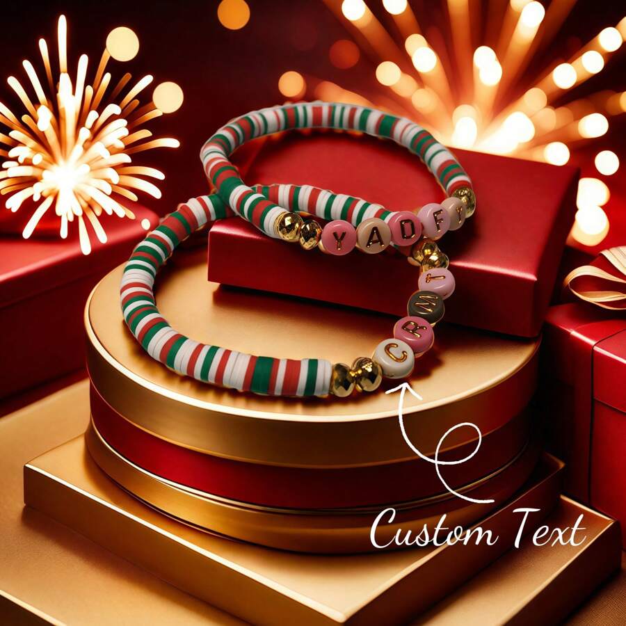 Gepersonaliseerde kerststijlarmband met kleurrijke gouden letterkralen, kan naam, slogan, albumtitel, feestnaam aanpassen, geschikt voor feestdagen, bijeenkomsten, feesten, jubilea, een geweldig cadeau voor familie, vrienden, geliefden en kinderen
