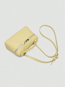 1 pieza Bolso bandolera cuadrado de unicolor con textura de grano de litchi en PU, pequeña cartera para mujer, adecuado para combinar con atuendos de moda diarios