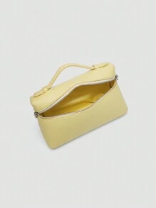 1 pieza Bolso bandolera cuadrado de unicolor con textura de grano de litchi en PU, pequeña cartera para mujer, adecuado para combinar con atuendos de moda diarios