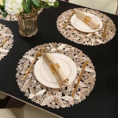 1 pieza/4 piezas/6 piezas/8 piezas Manteles individuales redondos de PVC con diseño de mariposa, aislantes del calor, lavables y antideslizantes para hotel, restaurante, comedor de hogar